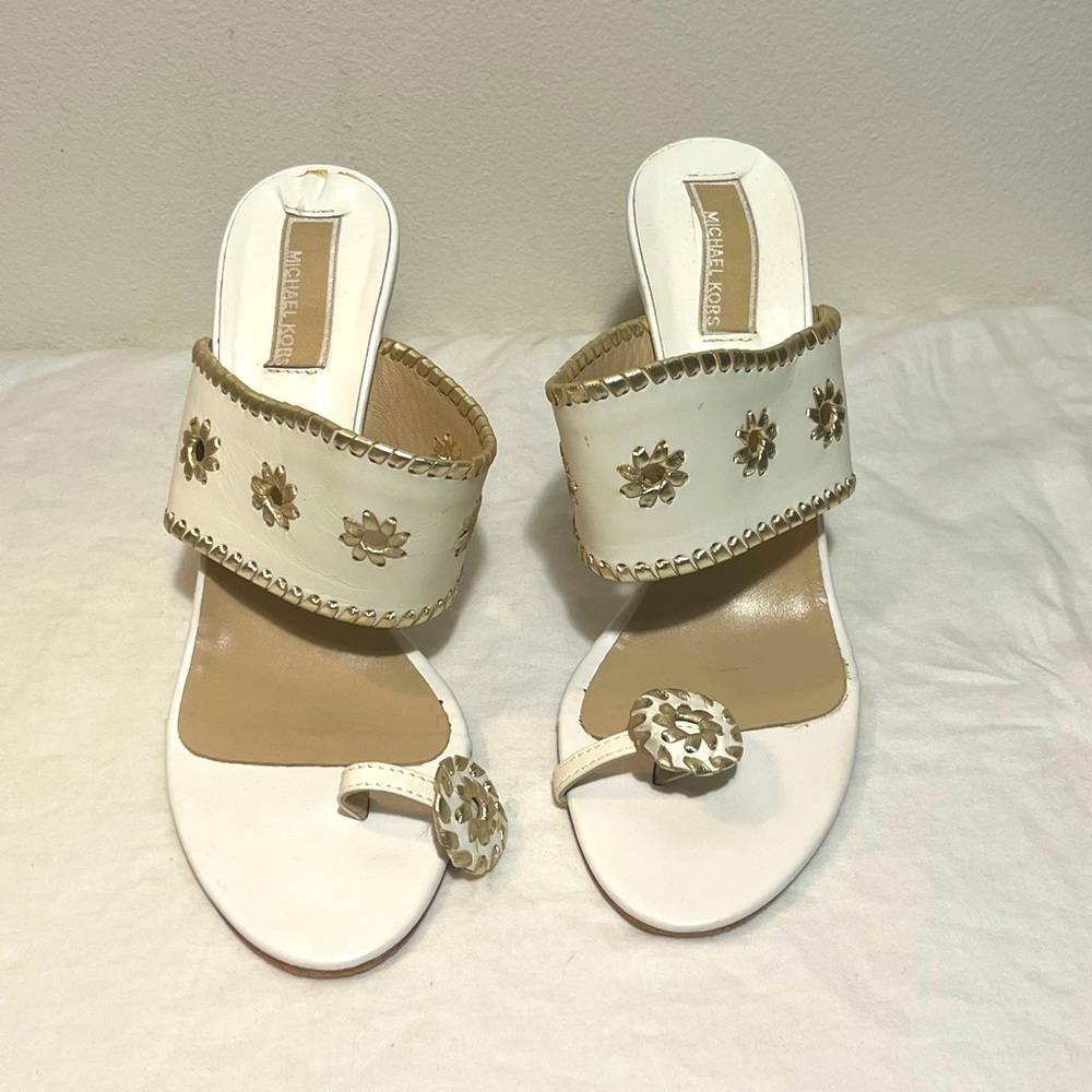 Michael Kors - white and gold heeled sandals - size 7.5